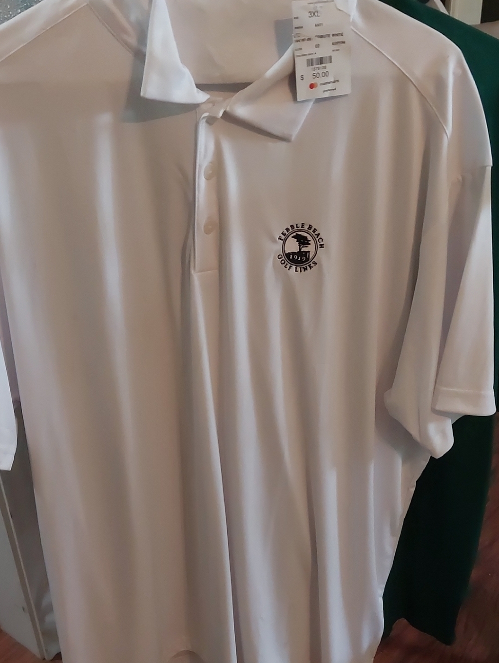 Pebble Beach White Men's Polo with Embroidered Logo